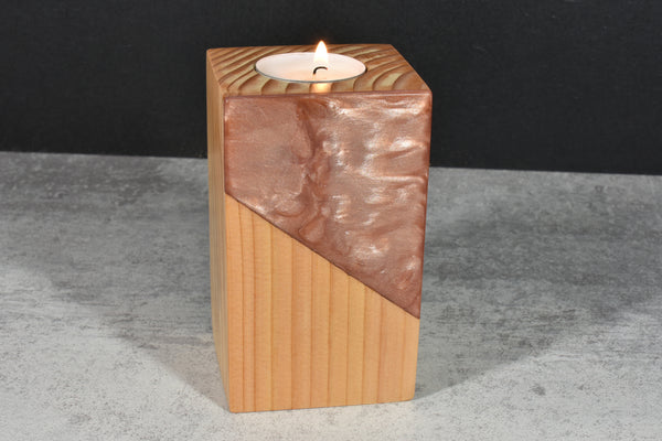 Bougeoir en bois et résine, Beige rosé, décoration de table, fabrication française, idée cadeau