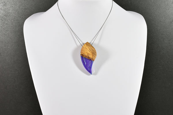 Collier femme avec pendentif essence de bois d’olivier, Améthyste, cadeau de noël